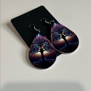 Tree of Life Teardrop Dangle Earrings - Blue Purple Gradient